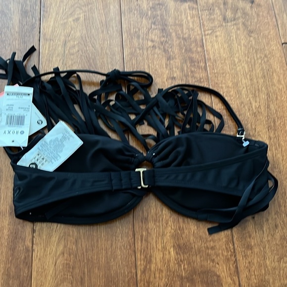 NWT Roxy Fringe Black Bandeau Bikini top Black Size M - Picture 6 of 9